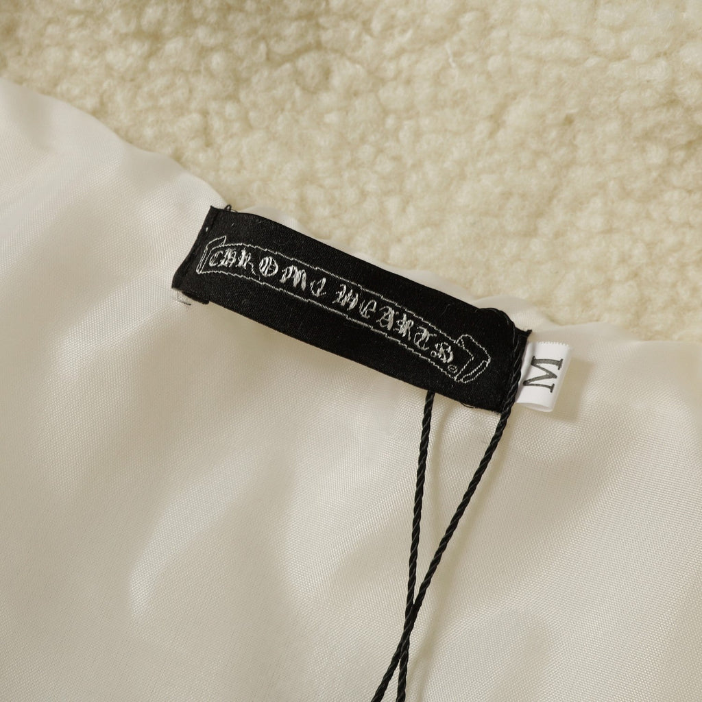 Horseshoe Embroidered Sherpa Jacket - Black Cream Gothic Coat 825