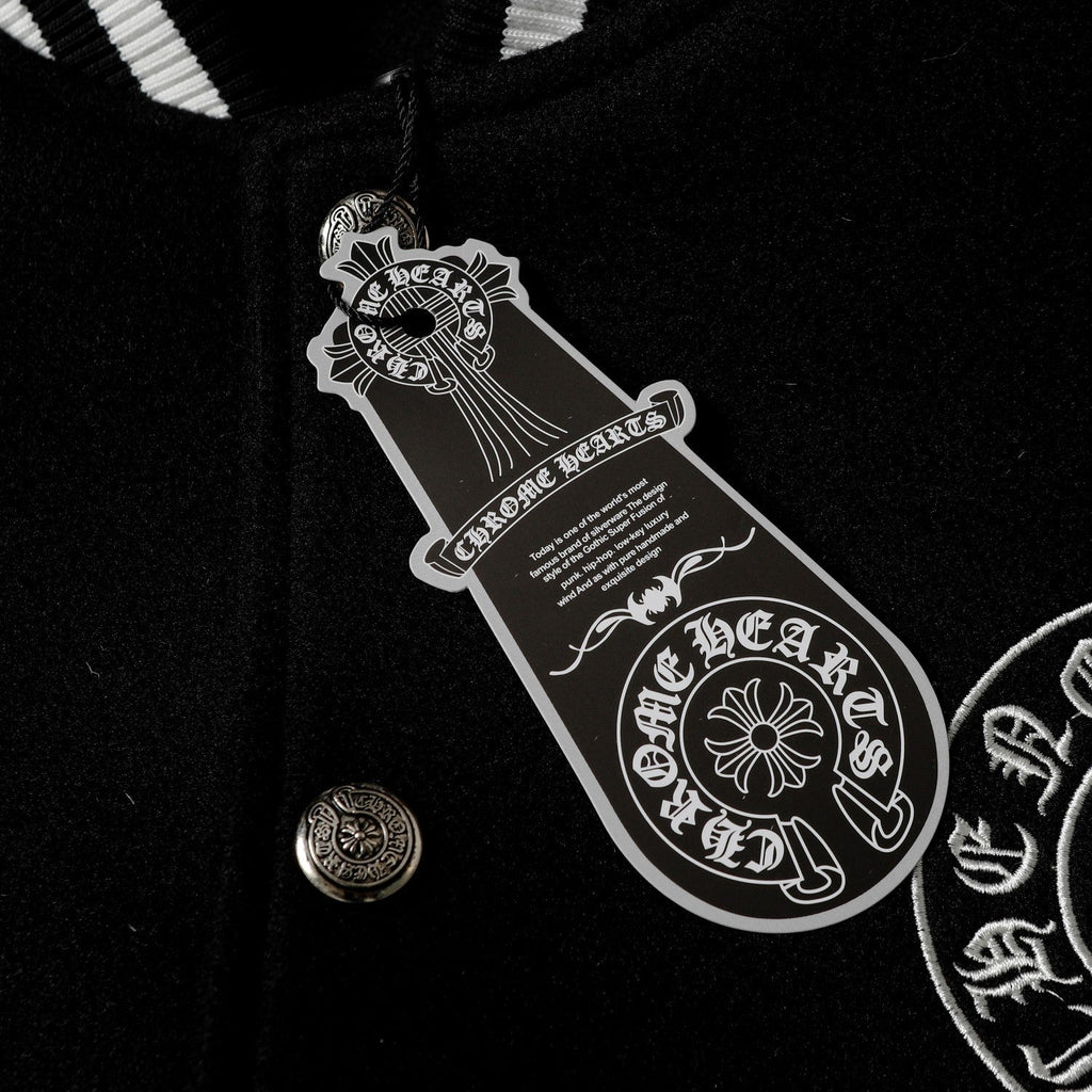 Layered Cross Varsity Jacket - Black White Street Style Outerwear 2208