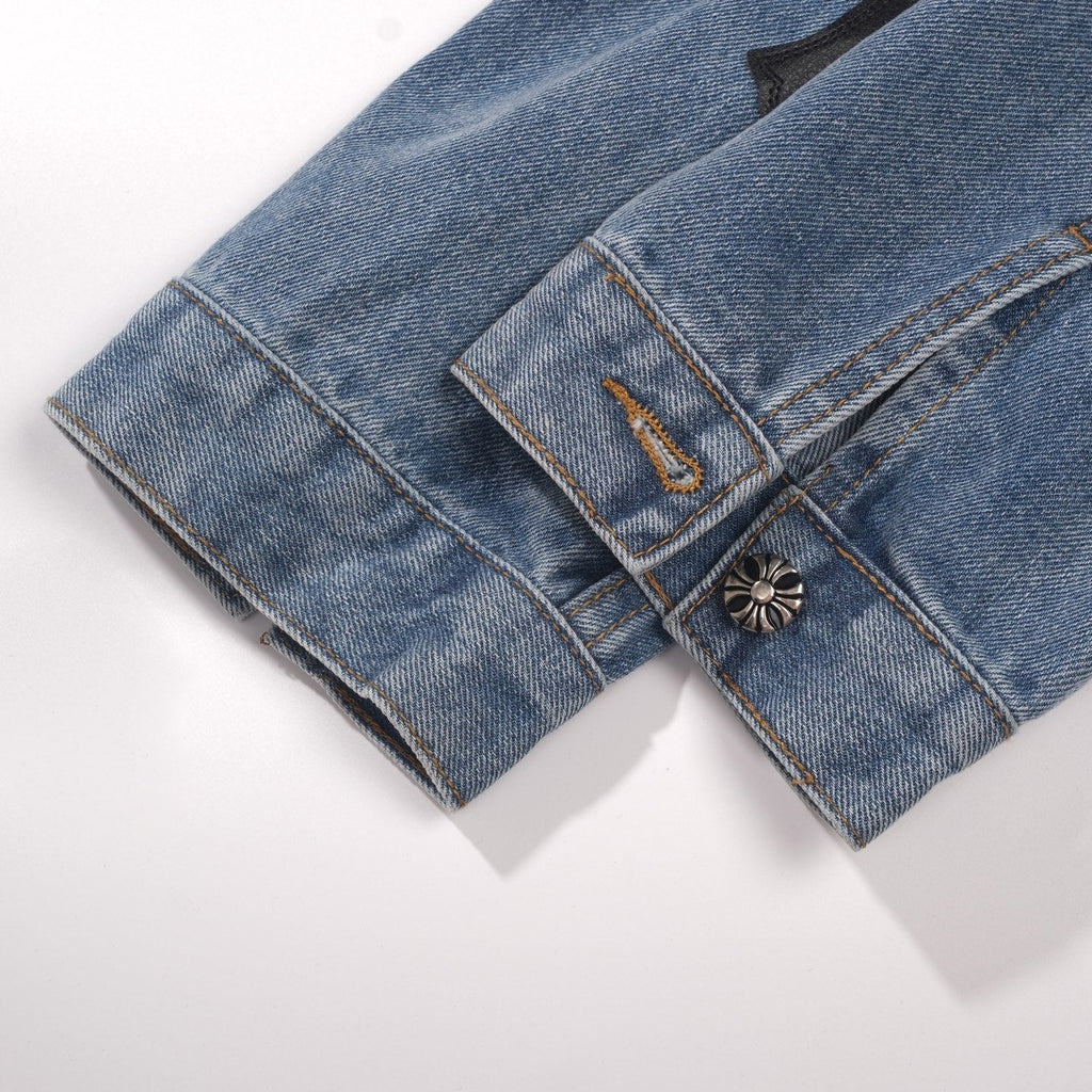 Patchwork Denim Jacket - Vintage Blue Gothic Street Jacket 0789